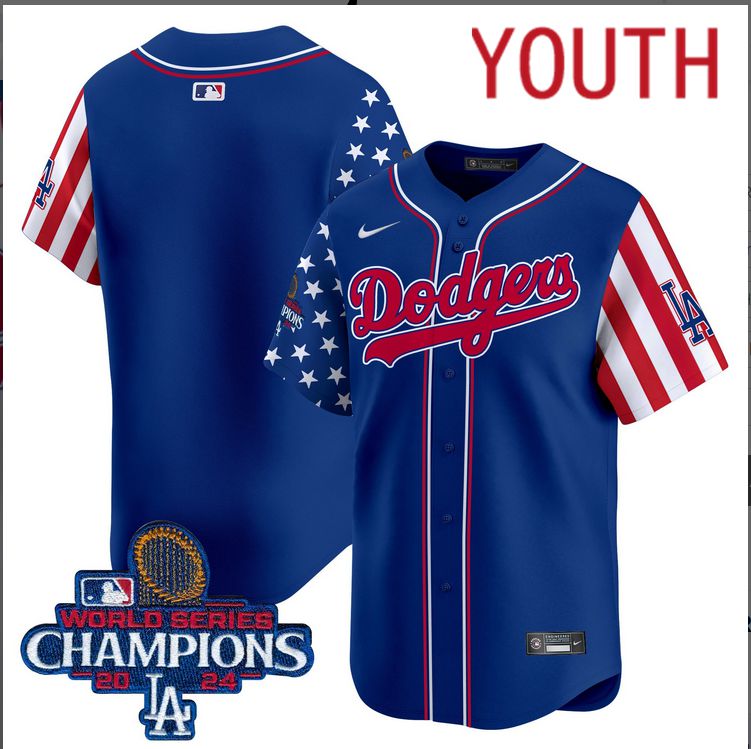 Youth MLB Los Angeles Dodgers blank American Style blue 2024 World Series Champions  Limited Jersey